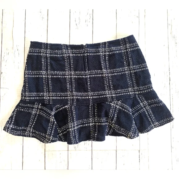 Vintage Xhileration Knit Ruffle Plaid Black & Ivory Cream Mini Skirt Zip up Back - Picture 2 of 5